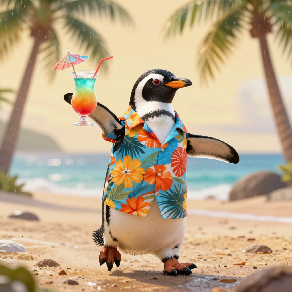Pinguin bei Leichter Regenschauer