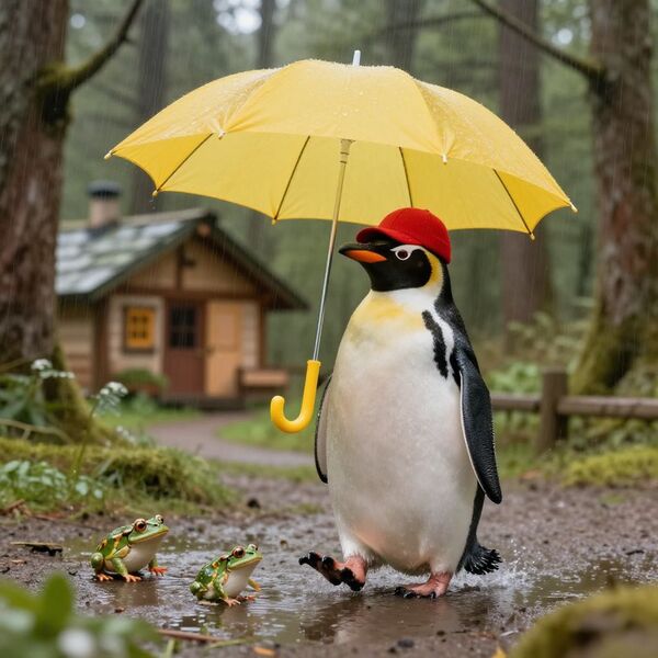 Pinguin bei Örtlich Regen